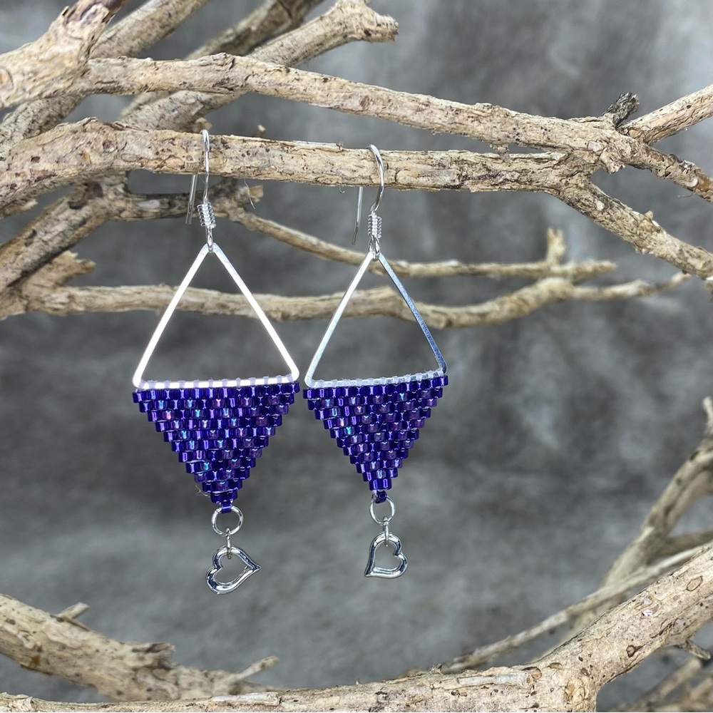 Blue Triangle Beaded Earrings